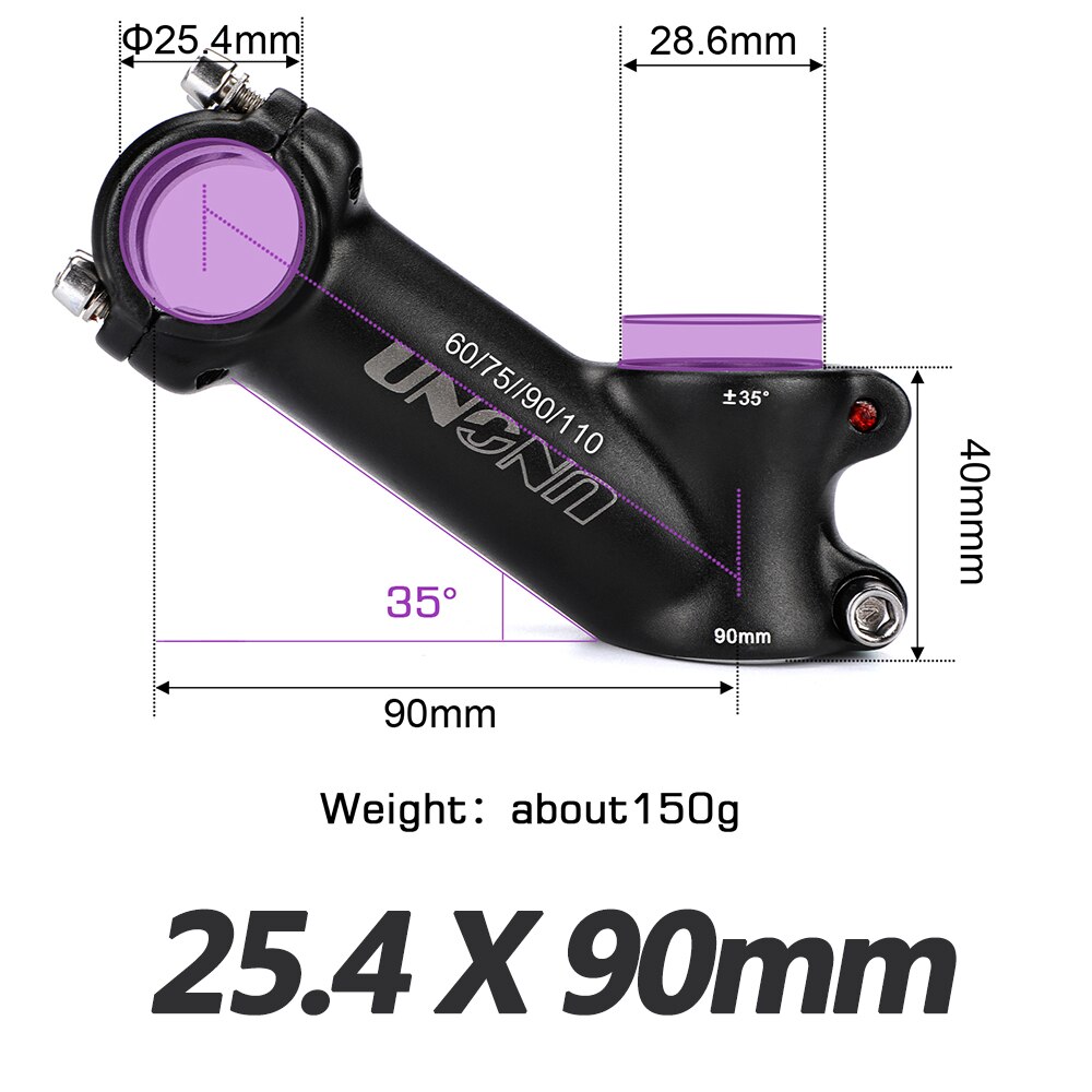 UNO Fahrrad Vorbau Steig Aluminium Legierung Fahrrad Lenker Vorbauten Schwarz MTB Vorbau 35 Grad Für 25.4/31,8mm Bar MTB Energie Fahrrad Teile: 25.4x90mm 35 Stengel