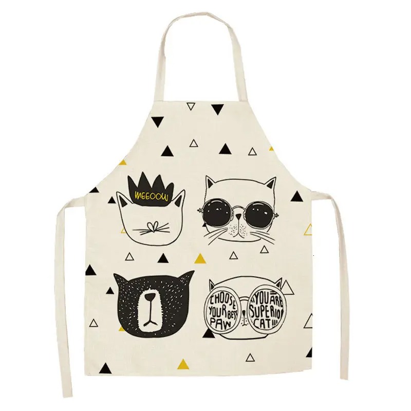 Urocze koty z kreskówek fartuchy kuchenne dla kobiet bawełniane lniane śliniaki sprzątanie domu fartuch robić gotowania w domu 55x68cm: M / fioletowy