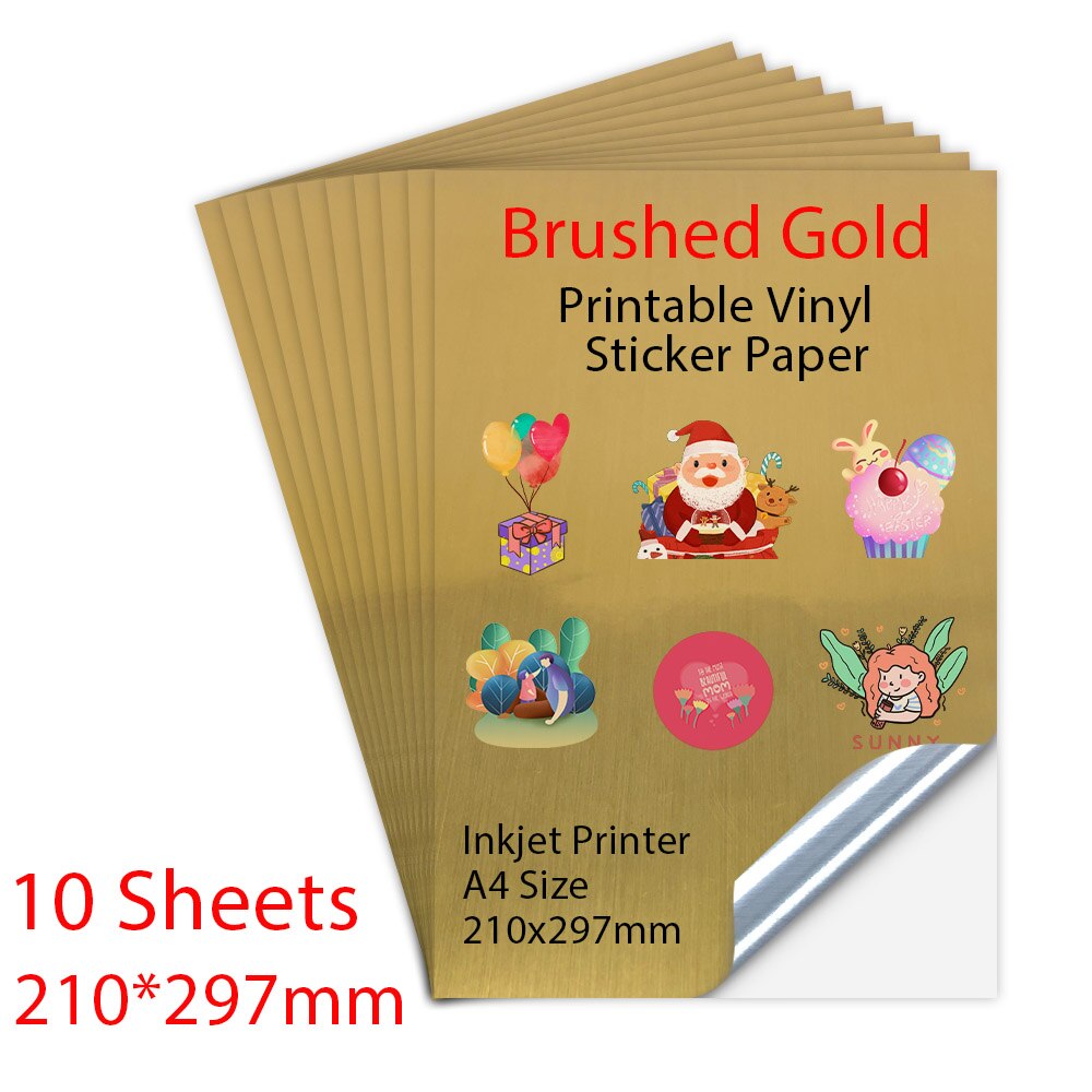 10 Sheets Printable Vinyl Sticker Papier Glossy Lijm Kopieerpapier 216*279Mm Vinyl Papier Voor Inkjet Printer diy Ambachten: A4-Brushed Gold