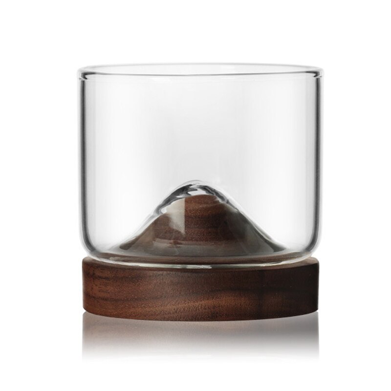 Whiskyglas litet glas japansk stil berg träbotten vinglas originalitet förtjockning av glas valnöt: Default Title