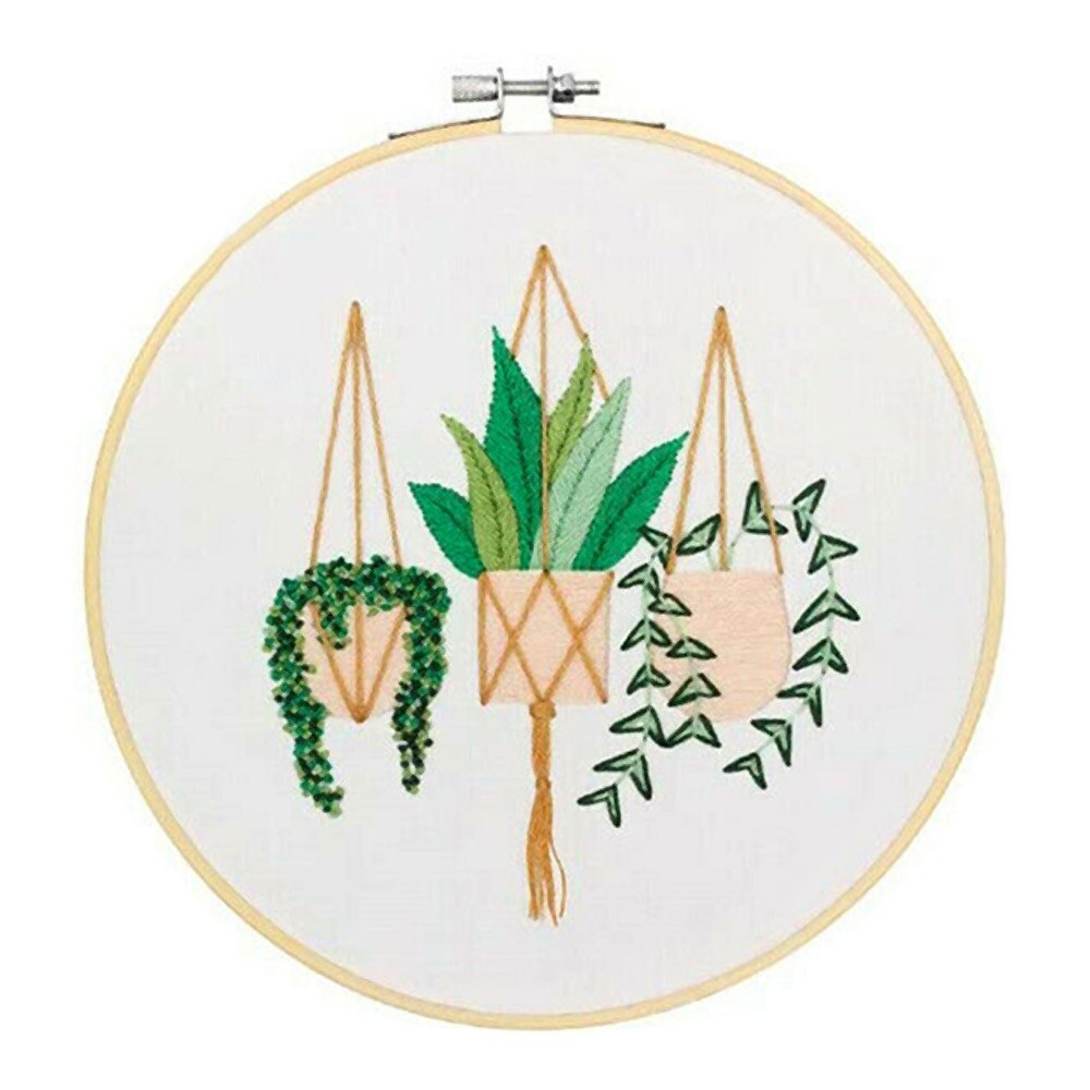 DIY Stamped Embroidery Starter Kit With Flowers Plants Pattern Embroidery Cloth Color Threads Tool Kit Handmade Embroidery: White Basket