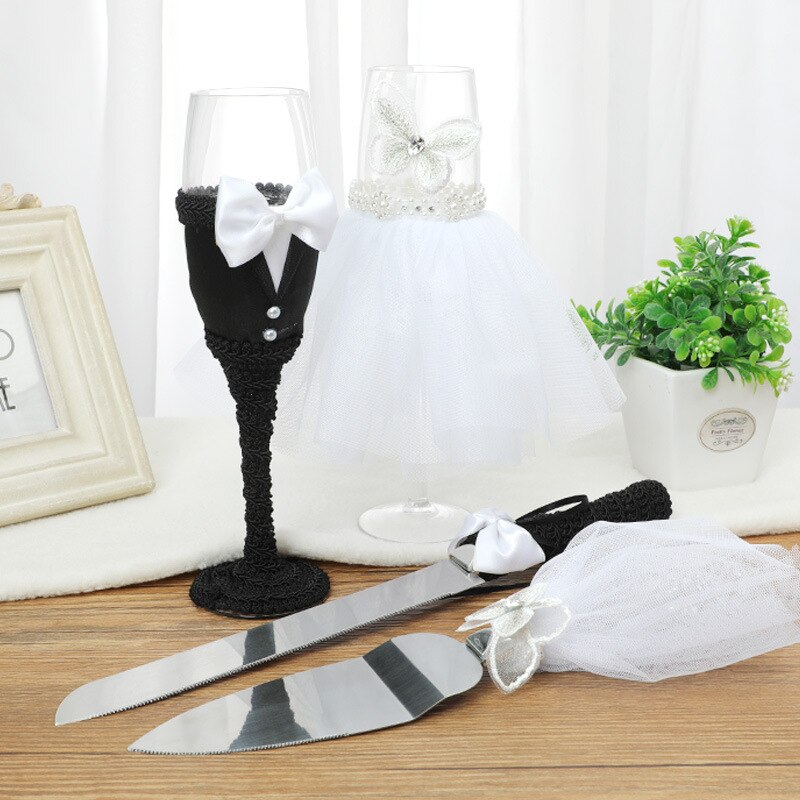 4Piece Wedding Supplies Cake Knife Toasting Flutes and Pie Cake Server Set Marrying Birthday Party Show Tool Bride And Groom Gif: 3C