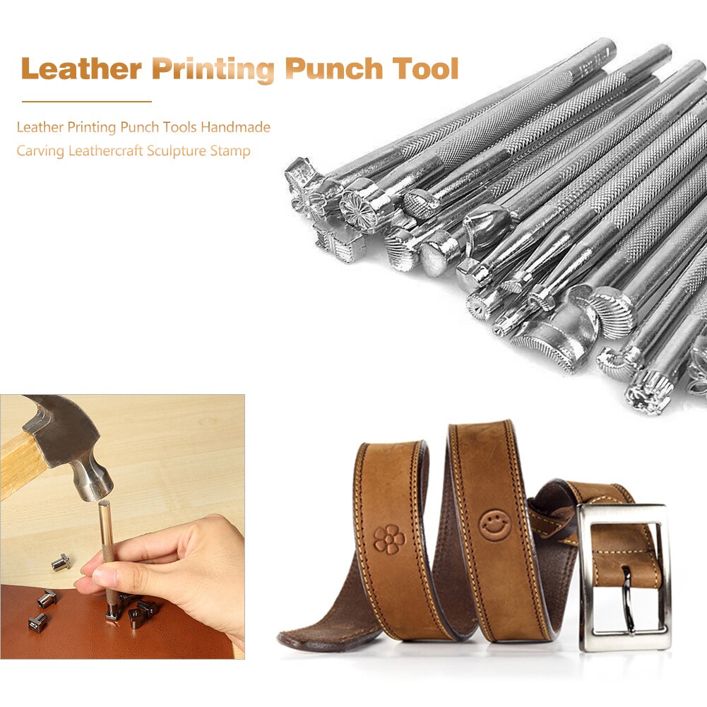 Outils d'impression en cuir, différents motifs, Sculpture sur métal, poinçon artisanal, Sculpture imprimée, Kits d'estampage de selle en cuir, bricolage, 20 pièces