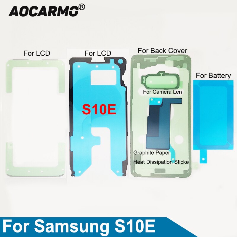 Aocarmo-cinta adhesiva para pantalla LCD de Samsung Galaxy S10E, conjunto completo de SM-G9700, cubierta trasera de batería, Marco, lente de cámara, pegatina, pegamento