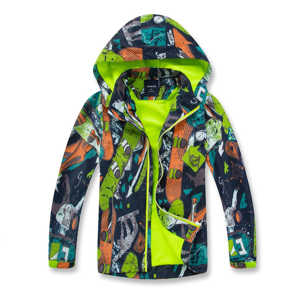 Casual Street Graffiti Printing Waterproof Child Coat Fleece Baby Boys Jackets Children Outerwear Kids Outfits 4-12 Years Old