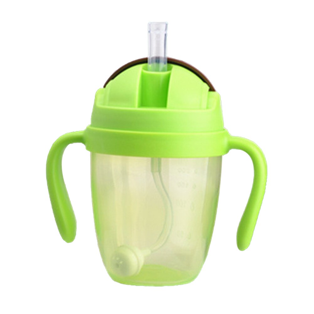 300ml pp træning suge halm bred mund fodring flaske kopper lækagesikre giftfri mælk bærbare vand babyer med håndtag: Grøn
