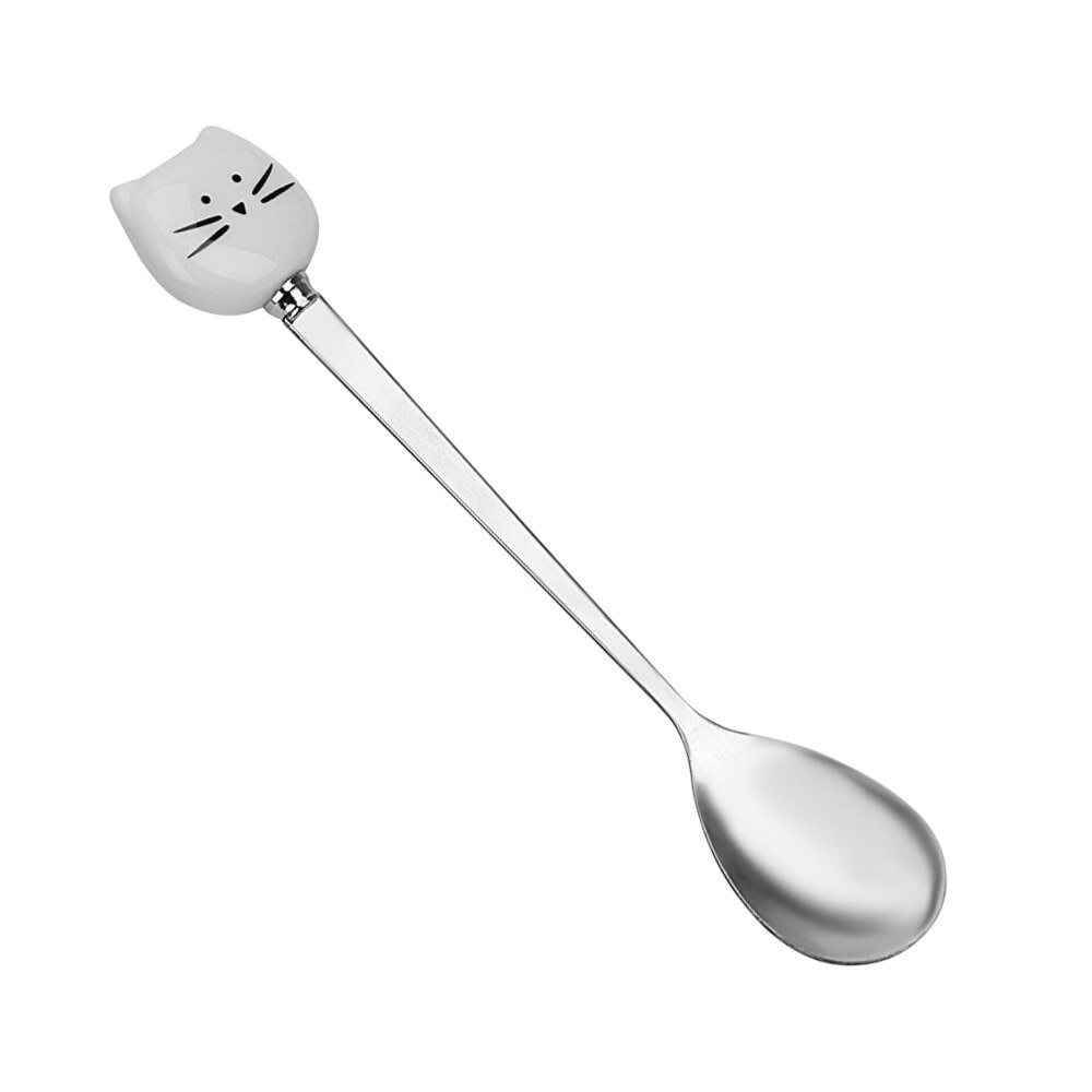 Cuchara de cerámica para helado de gato, herramienta de cocina, cubiertos, cuchara de café de acero inoxidable