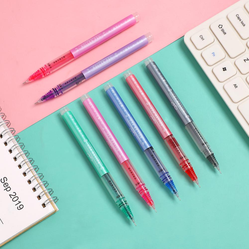 JIANWU 6pcs/set colourful Straight liquid gel pen 0.38mm Bright ink journal pen Cute student writing pen Office Supplies