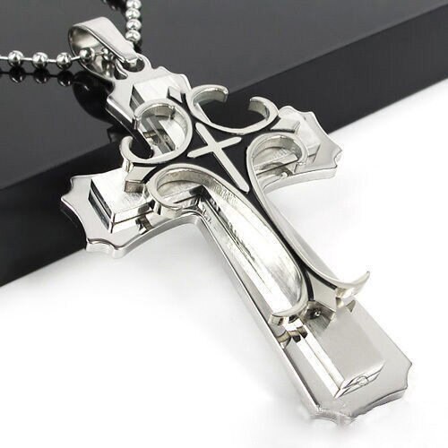 Colgante de lujo con cruz grande para mujer y hombre, colgante de boda de circonia cúbica 5A con Collar, joyería: LZ0125-black