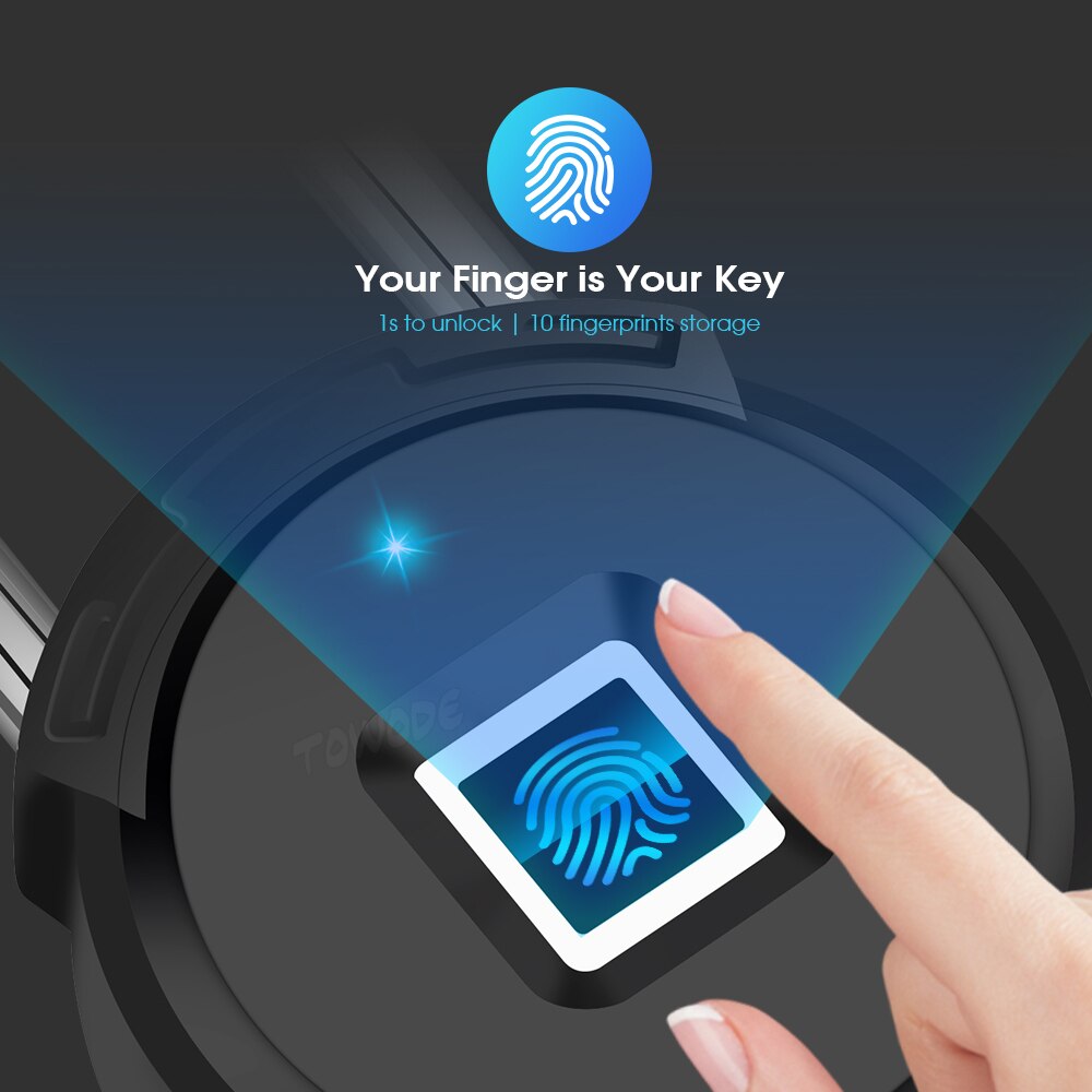 TOWODE Bluetooth Fingerprint Unlock Door Padlock Portable Smart Waterproof Keyless Lock USB APP Control Android IOS Phone