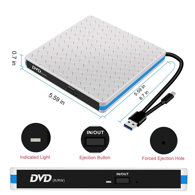 Externe DVD CD Stock Mit USB 3,0 Und Typ-C, tragbare USB CD-RW/DVD-RW Schriftsteller Leser Spieler Brenner Für Sieg10/Sieg7