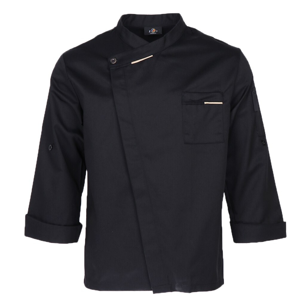 Unisex kokjakker frakke lange ærmer skjorte tjener servitrice køkkenuniformer: Sort l