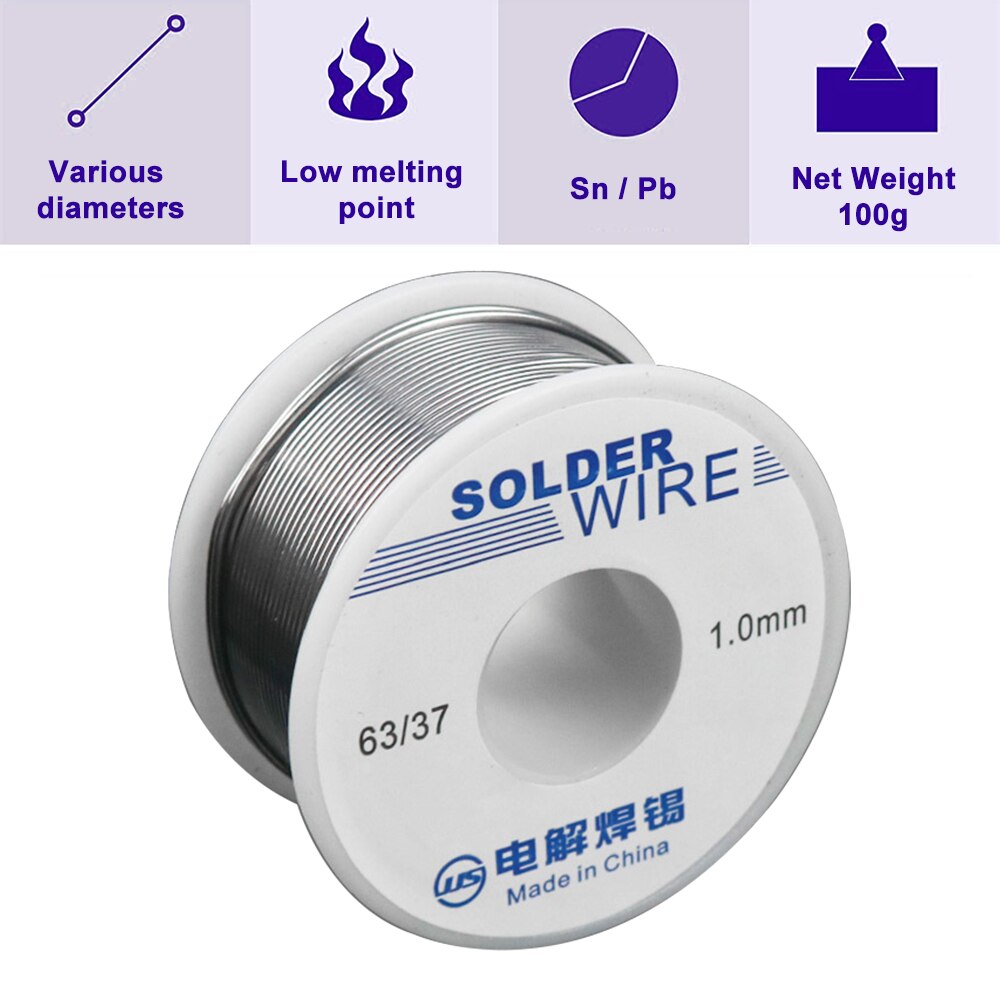 100g 0.8/1/1.2 63/37 FLUX 2.0% 45FT étain plomb fil d'étain électrique électronique fonte colophane noyau soudure fil à souder rouleau No-clean