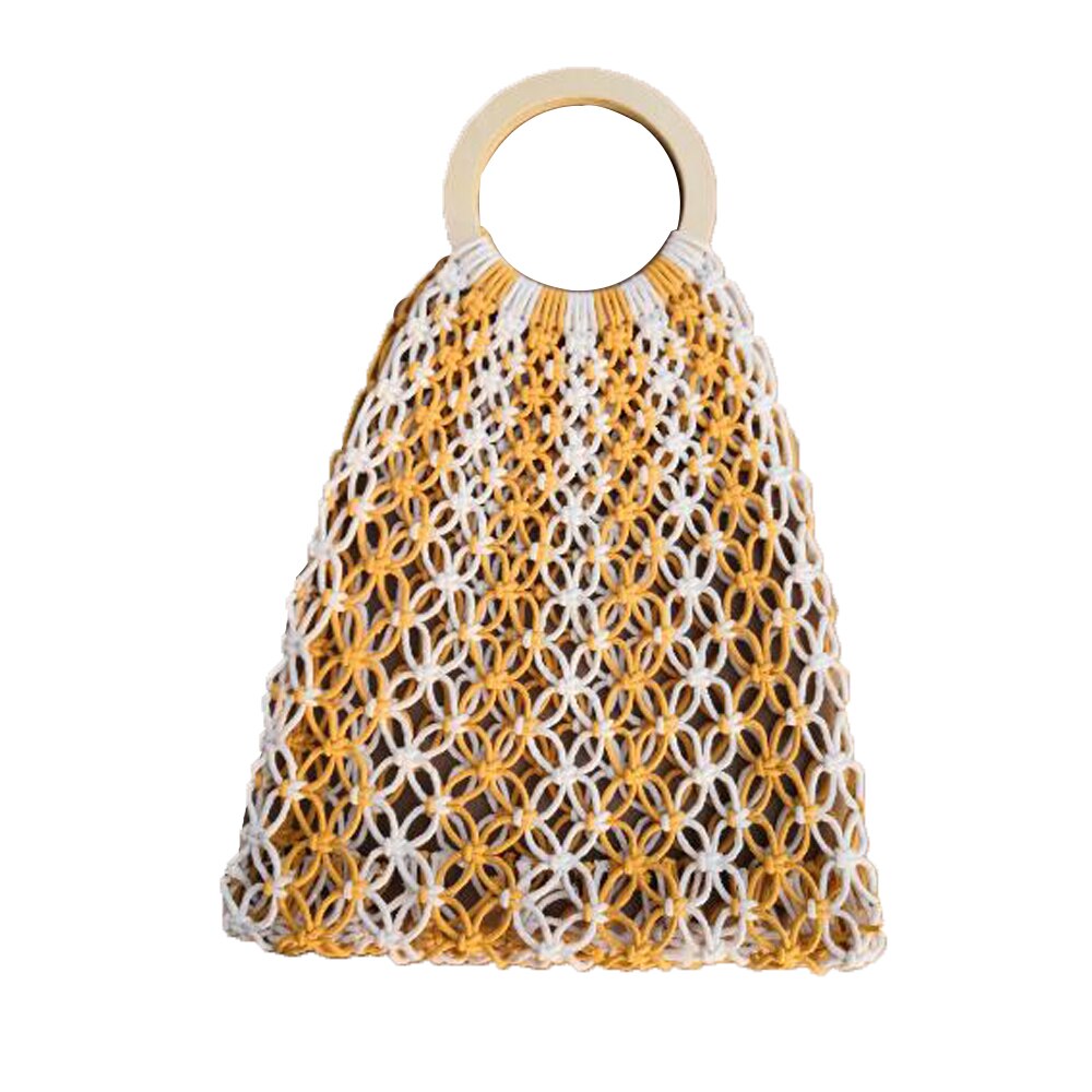 bohême tissé à la main bracelet sac femmes portable sac à main coton fil couleur fourre-tout creux: Jaune