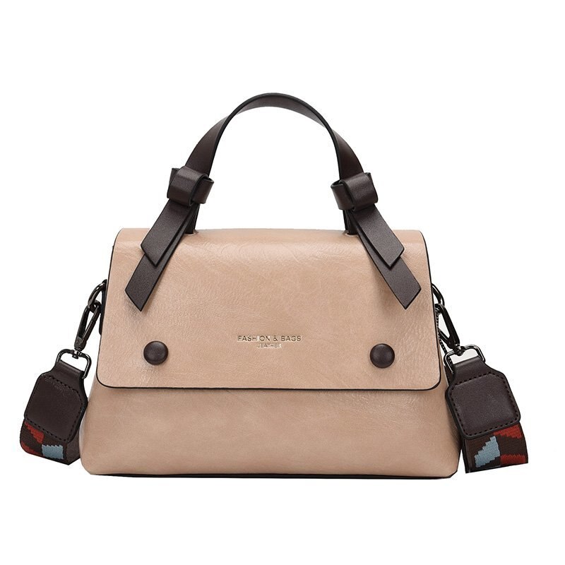 Damväska enkel ren färg mjukt läder avslappnad trend dam handfrakt axelväska mångsidig crossbody väska: Kaki