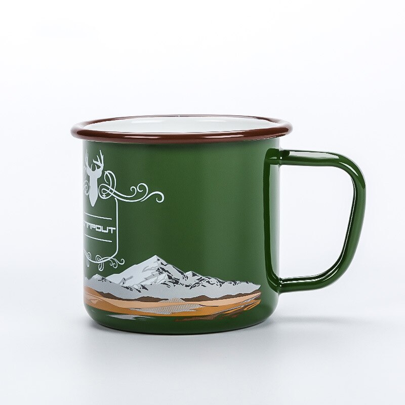 Taza de Camping esmaltada de 300ml, colorida, de Metal esmaltado para café, té y campamento, tazas para acampar, senderismo, mochilero, Picnics de pesca: Green Deer