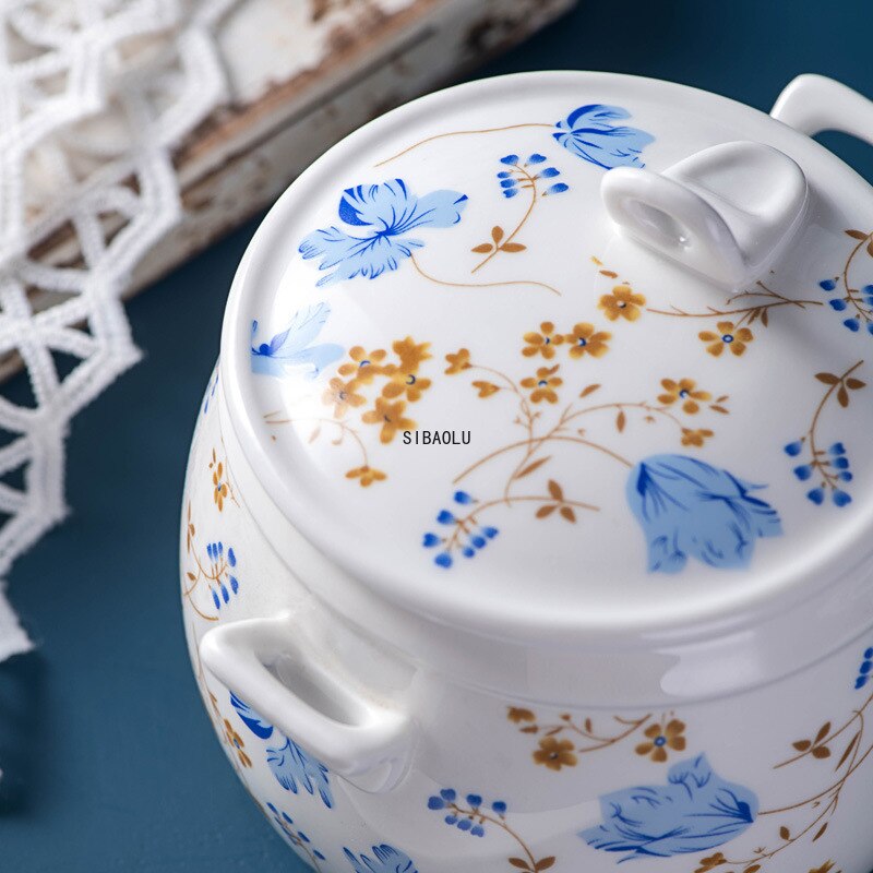 Ceramic Stew Cup Japanese Style Soup Cup Ceramic Soup Bowl Stew Pot Ginseng Bird's Nest Cup Bowl with Lid Water Stew Household