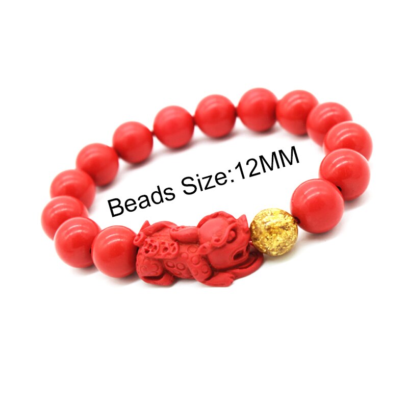 Pixiu Natürliche Stein Armband Männer Frauen Chinesischen Feng Shui Pi Xiu Roten Perlen Armband Gold Reichtum und Gute Glück Unisex armbänder: 12MM