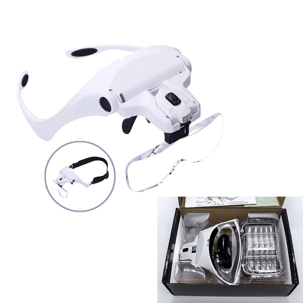 Illuminated Loupe Magnifier Magnifying Glass With LED Light Stand Magnification Headband Adjustable Head 2 Lights Illumination: With Outer Box
