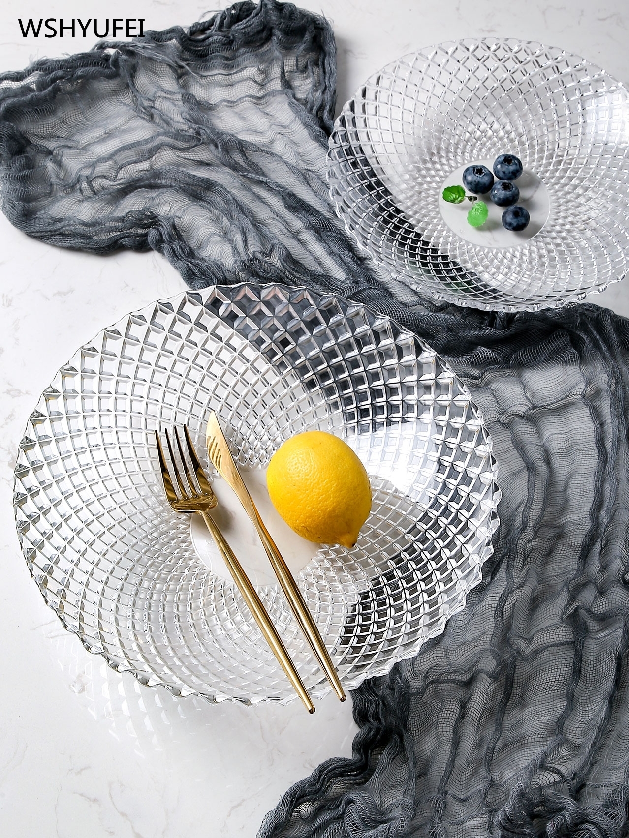 Large glass fruit bowl fruit bowl simple modern living room fruit basket transparent household storage tray