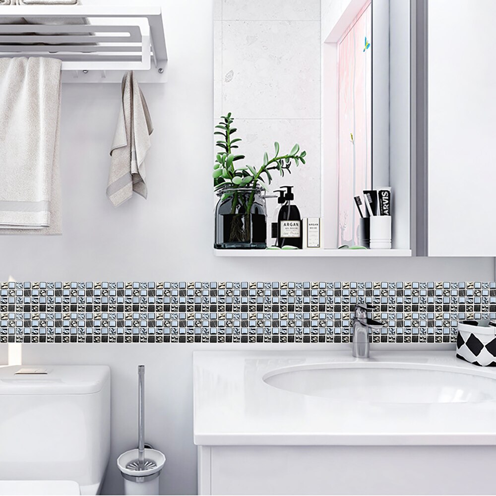 Metallic Feel Mosaic Simulation Tile Wall Stickers Transfers Covers for Kitchen Tables Floor Wall Decals Removable PVC Wallpaper