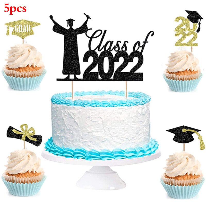 Envoltura de Topper para Tartas clase 2022, para 2022 graduaciones, de celebración universitaria: 5pcs
