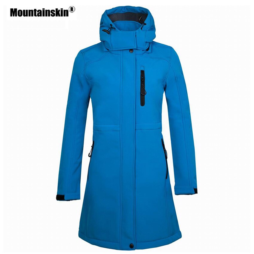 Mountainskin Women's Softshell Fleece Long Jacket Outdoor Windbreaker Hiking Camping Trekking Climbing Female Brand Coats VB076