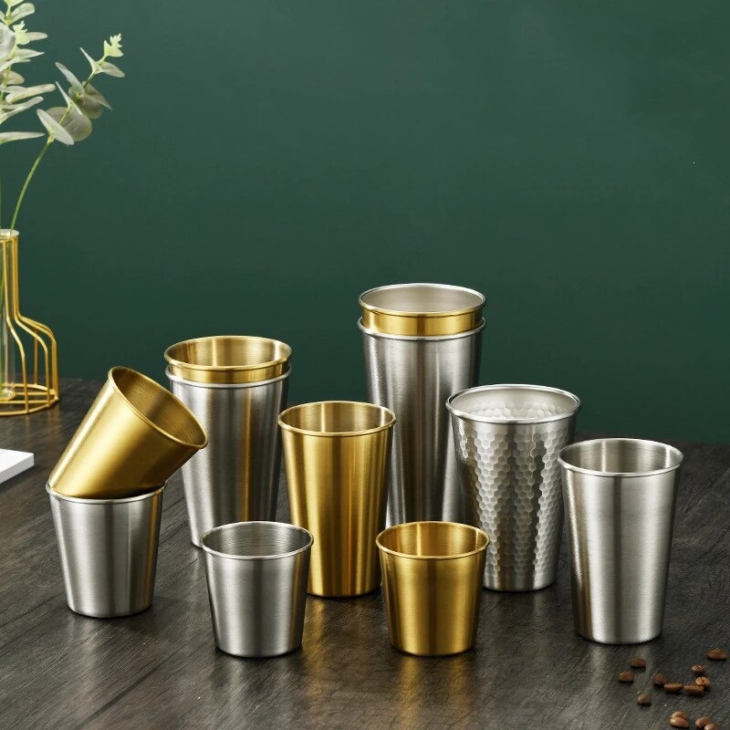 Gold Unbreakable Metal Drinking Beer Coffee Tea Cup Insulation Anti-Scalding Stainless Steel Water Mug Cups