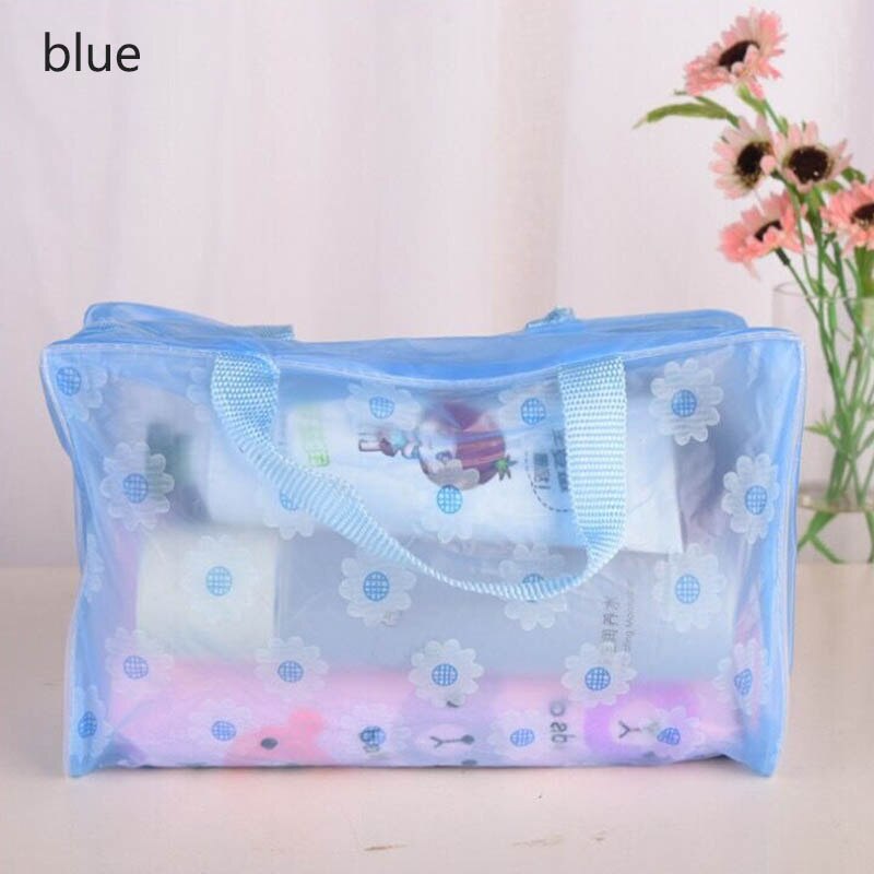 Waterproof PVC Save Space Floral Travel Accessories Transparent Make Up Organizer Toiletry Bathing Storage Cosmetics Bag: Blue