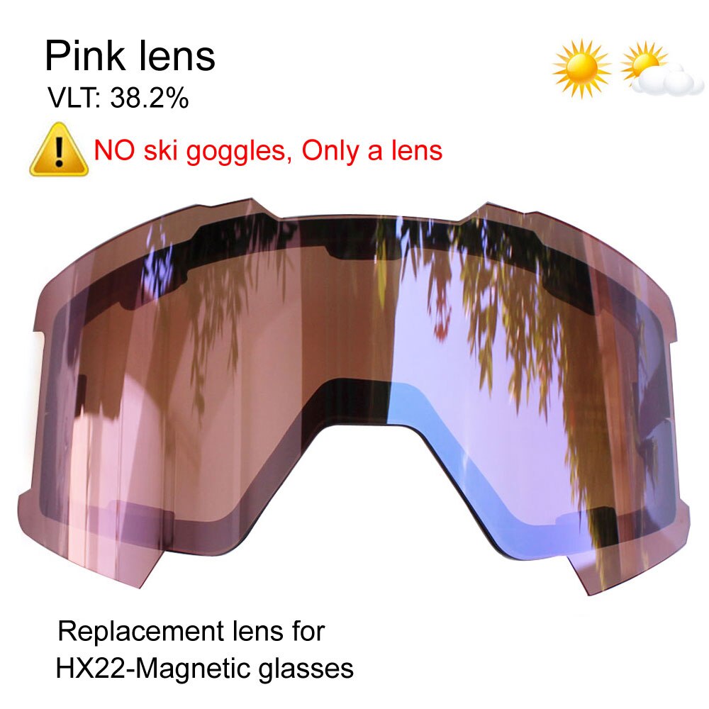 Magnetic Ski Goggles Double Layer Polarized Lens Skiing Anti-fog UV400 Snowboard Goggles Men Women Ski Glasses Eyewear: Pink lens only