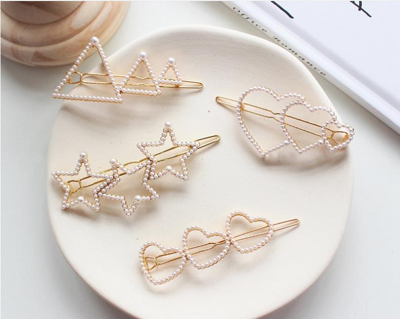 Mode Vrouwen Volledige Parel geometrische Haar Clips liefde ster Netto rood kant clip pony clip kaart haarspeld Baret haar accessoires