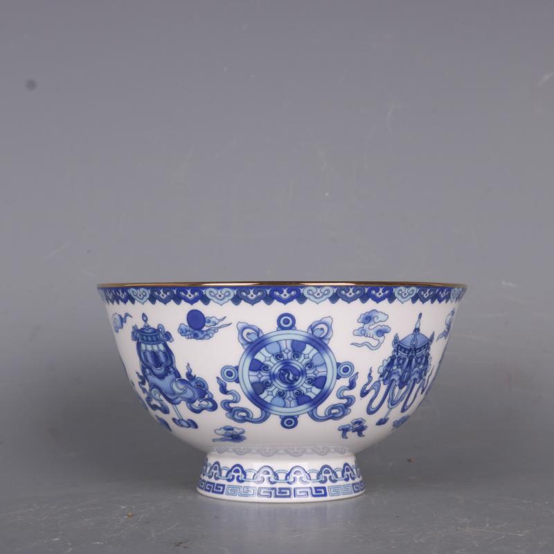 Qing Dynasty Qianlong Blue And White Bowl Antique Enamel Crafts Porcelain Antique Home Furnishings Collection: Default Title