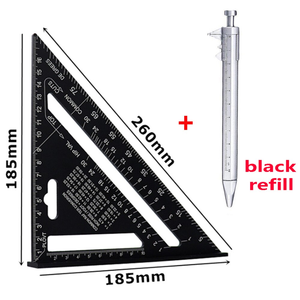 Triangle Ruler 7inch Aluminum Alloy Angle Protractor Speed Metric Square Measuring For Building Framing Tools Gauges: Black black refill