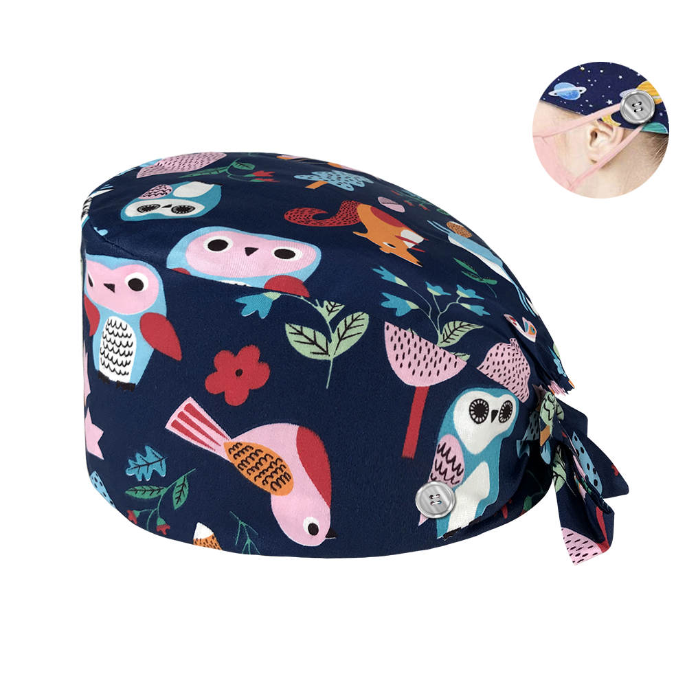 HC2K12018wholesale Buttons scrub hat Unisex sweat-absorbent Pet grooming caps printing Cap Women and Men Cleaning scrub caps: hat12128