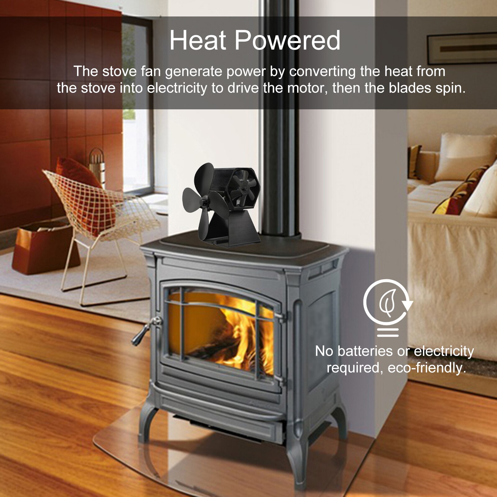 Heat Powered Stove Fan 10 Blade Fireplace Fans Wood Log Burner Fan Silent Eco-friendly Heat Distribution