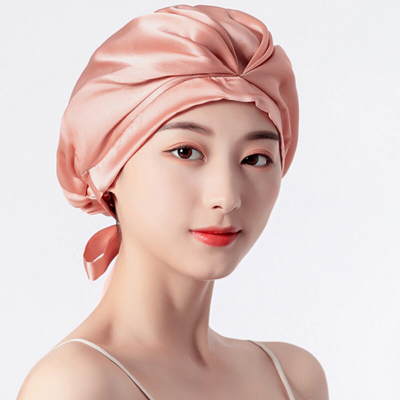 100 Echt Moerbei Zijde Hoed En Cap Haar Mutsen Voor Vrouwen Pure Zijde Tulband Voor Slapen Cap Elastische Zijde Krullend haar Headwrap: COLOR 1