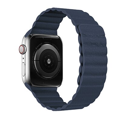 Magnetisk rem til apple watch læderløkke til apple watch rem 44mm 40mm erstatning iwatch series 5 4 3 2 1 urremme: Marine blå / For 42mm og 44mm