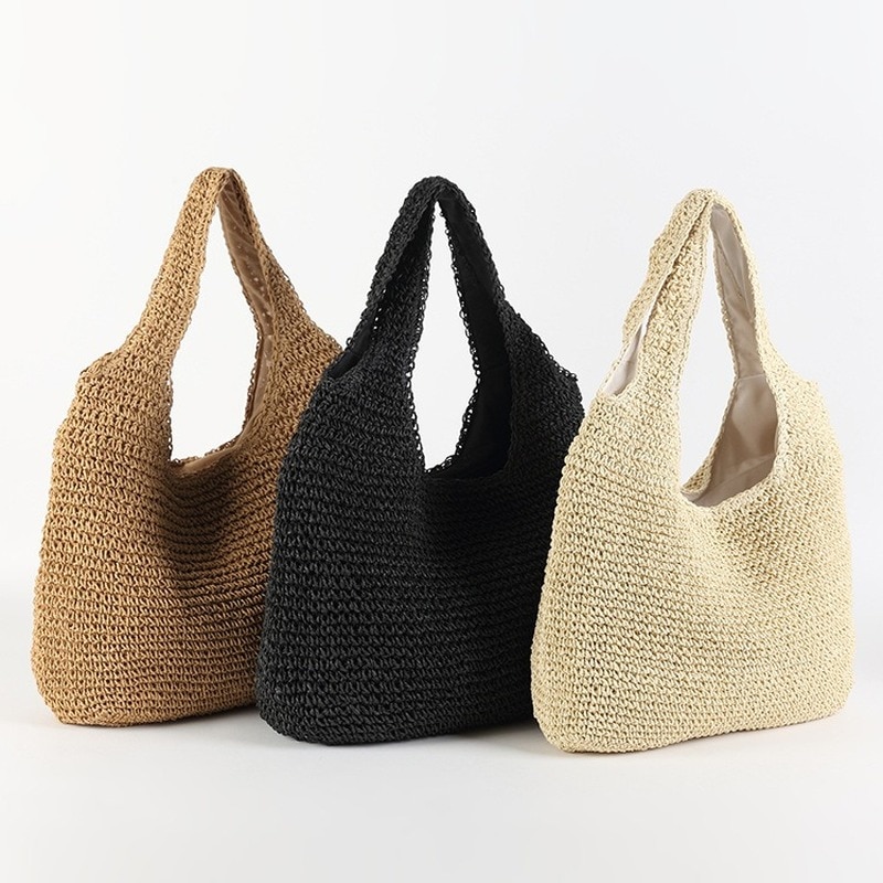 Summer Hand-woven Bag Shoulder Portable Straw Handbag for Women Beach Handbags Totes Travel Large Capacity Clutch