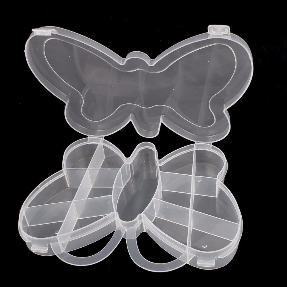 6 grilles Transparent en plastique bijoux accessoires boîte de rangement support organisateur papillon forme perles étui de transport