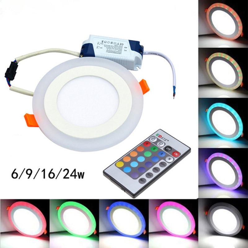 RGB Kleur Met Afstandsbediening 6 W 9 W 16 W 24 W Ronde LED Downlight AC85-265 Met De Video voor uw referentie