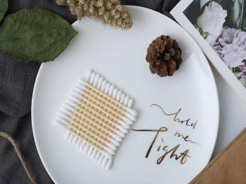 Kunststoff-Freies 100Stck/Kasten Doppel Kopf Bambus Baumwolle Knospen Baby Frauen Baumwolle Tupfer Holz Stöcke Nase Ohren reinigung Gesundheit Pflege Werkzeug