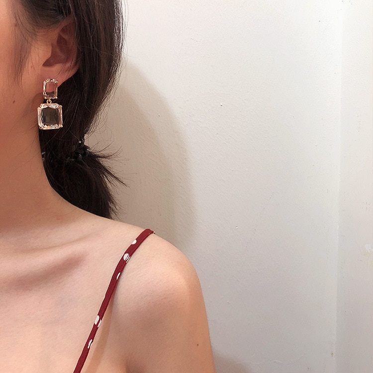 Koreaanse Barokke Retro Temperament Crystal Clip Oorbellen Creatieve Transparante Eenvoudige Geometrische Vierkante Clip Op Oorbellen Geen Gat