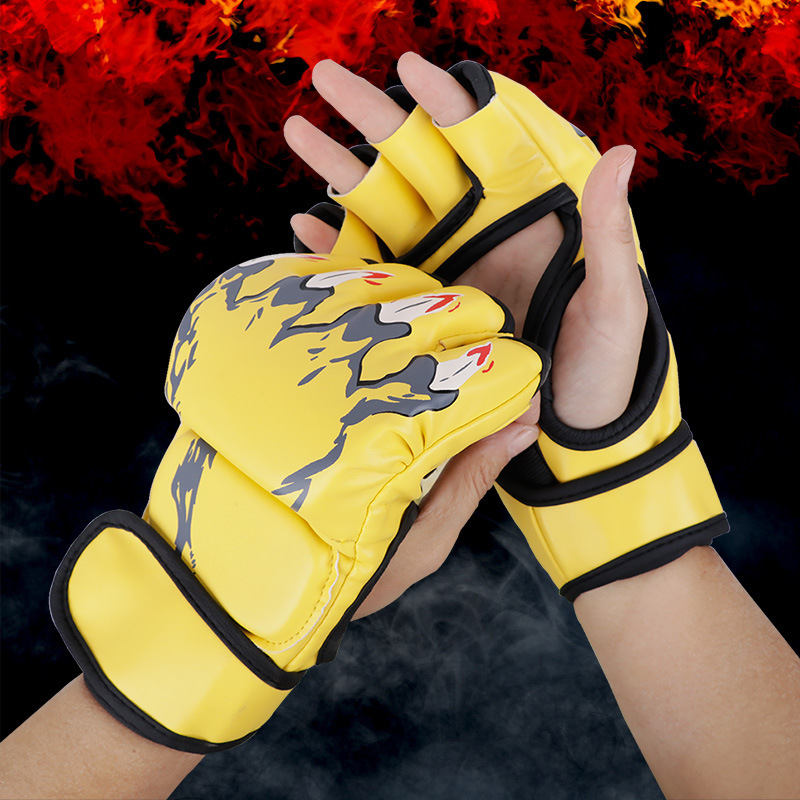 Professionele bokshandschoenen met halve vingers voor volwassenen Kinderen MMA Gratis zandzaktraining Beschermende vechtuitrusting Boksuitrusting Luta: YELLOW