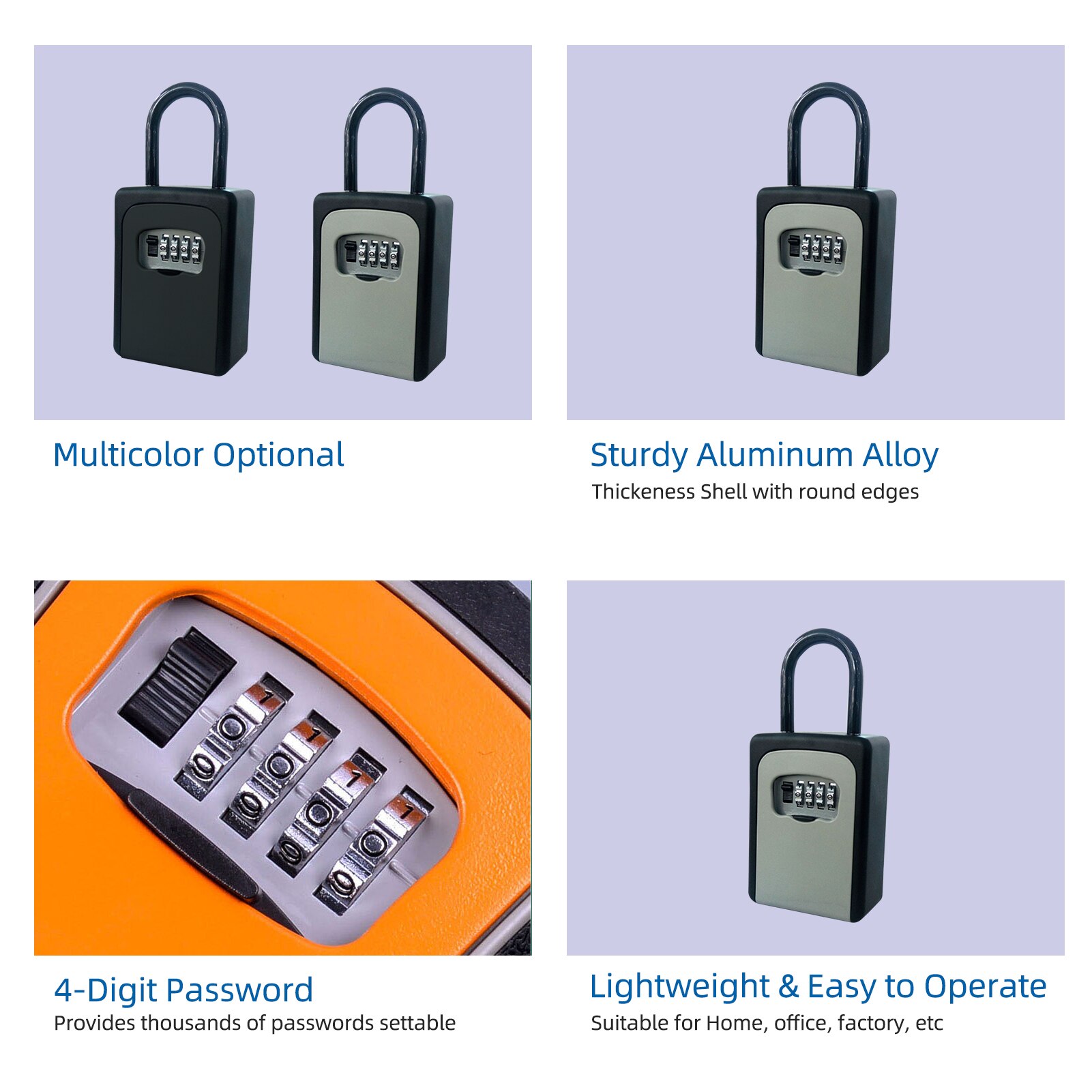 Key Lock Box with Dust Cover Aluminum Alloy 4-Digit Padlock Case Lockbox Key Safe Box Portable Storage for Key ID Card U Disk