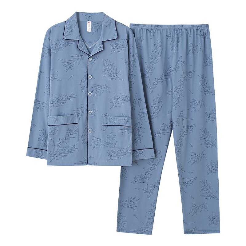 Pijamas estampados para hombre, ropa de dormir de algodón de manga larga, cárdigan de talla grande 4XL, traje para el hogar para jóvenes, primavera y otoño