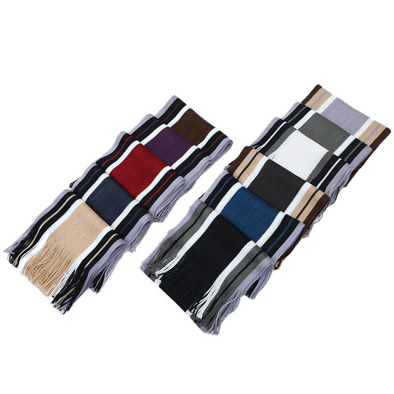 Hommes écharpe hiver rayé tricot Long châle enveloppement col foulards pour hommes décontracté gland Pashmina Tippet Simple étole