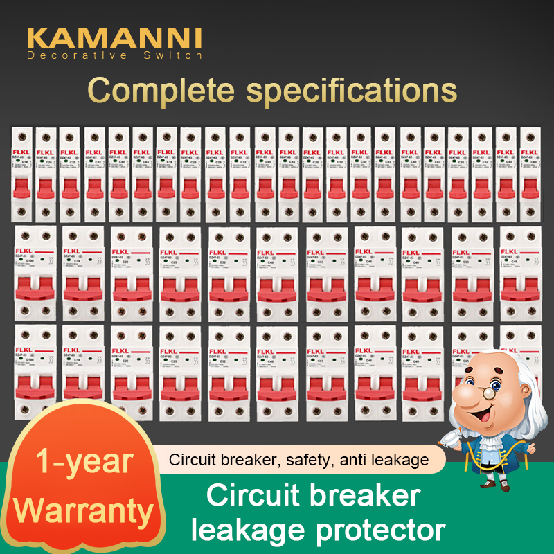Kamanni Miniatuur Circuit Breaker Mcb 1-2 Pole Din Rail Mount Breaking Capaciteit Household16A 20A 25A 32A 40A 63A air Schakelaar