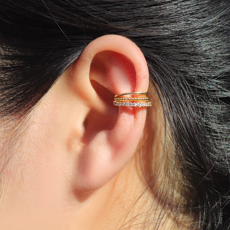 Juego de pendientes de arcoíris para mujer, aretes de oro, pendientes apilables de cartílago, joyería Punk sin perforaciones