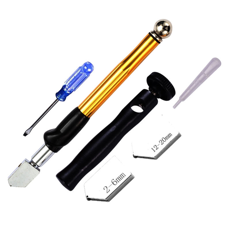 Handheld Glass Tile Cutter with Blades Screwdriver 2-20mm Pencil Style Oil Feed Tip for Glass Cutting Mirror Window DIY
