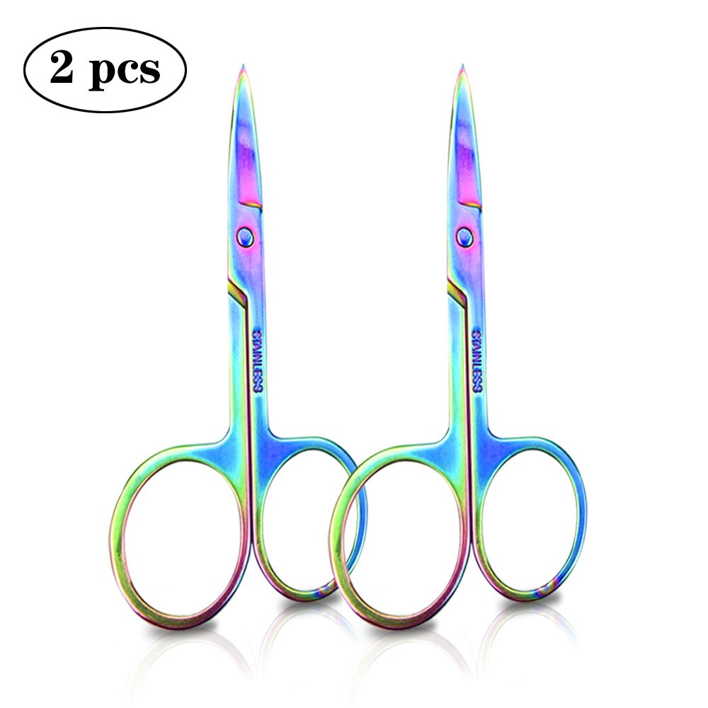 Stainless Steel Manicure Scissors Nail Cuticle Nipper Cutter Eyebrow Dead Skin Remover Ingrown Toenail Curved Head Makeup Tools: 2pcs Rainbow